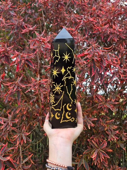 Large Black Obsidian Tower Point Generator - 26cm 2kg - Crystals Australia