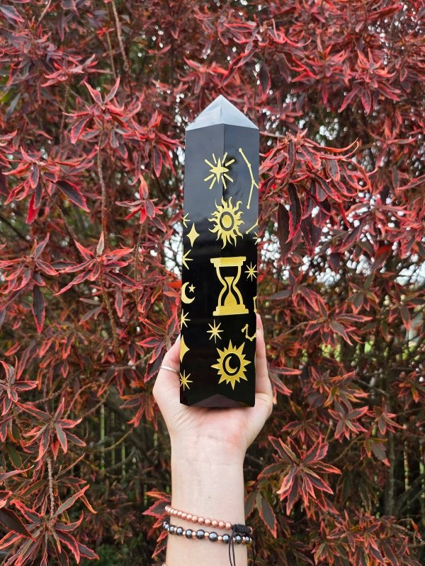 Large Black Obsidian Tower Point Generator - 26cm 2kg - Crystals Australia