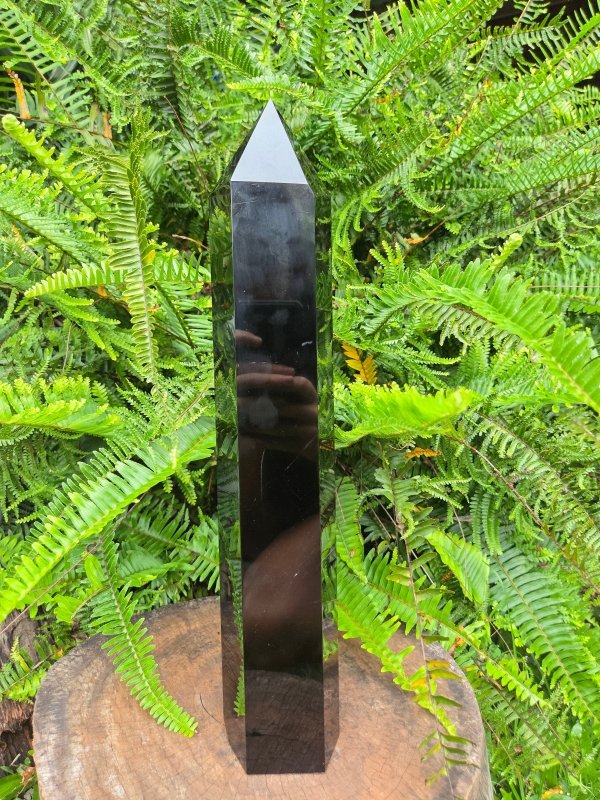 Large Black Obsidian Tower Point Generator 41cm - Crystals Australia