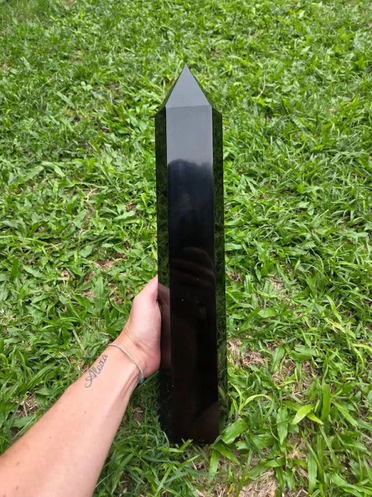 Large Black Obsidian Tower Point Generator 41cm - Crystals Australia