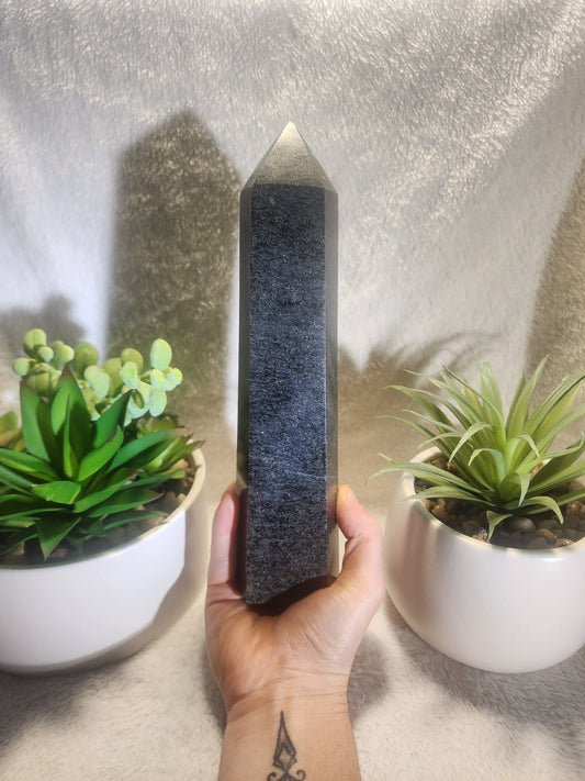 Crystals Large Black Tourmaline Crystal Tower Point 1314g 24cm