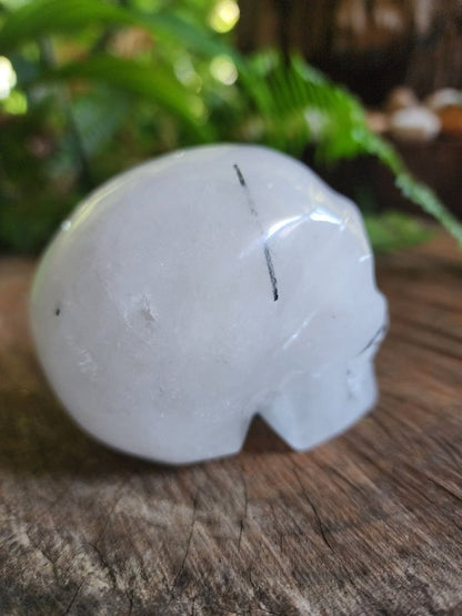 Large Black Tourmaline in Quartz Crystal Skull Carving - Carving Australia