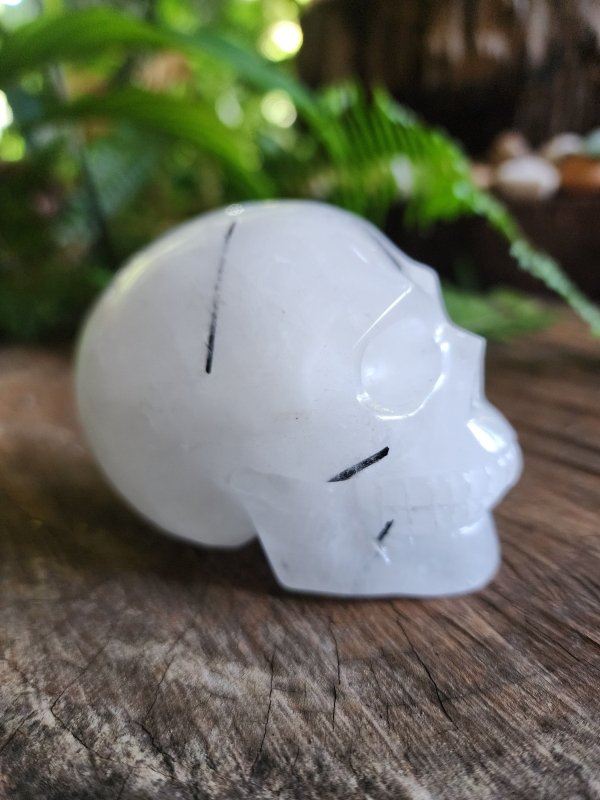 Large Black Tourmaline in Quartz Crystal Skull Carving - Carving Australia