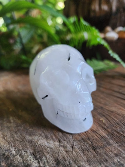 Large Black Tourmaline in Quartz Crystal Skull Carving - Carving Australia