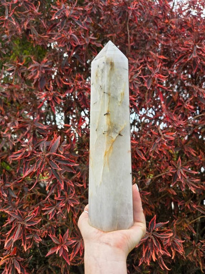 Large Black Tourmaline in Quartz Crystal Tower Point 28cm - Crystals Australia