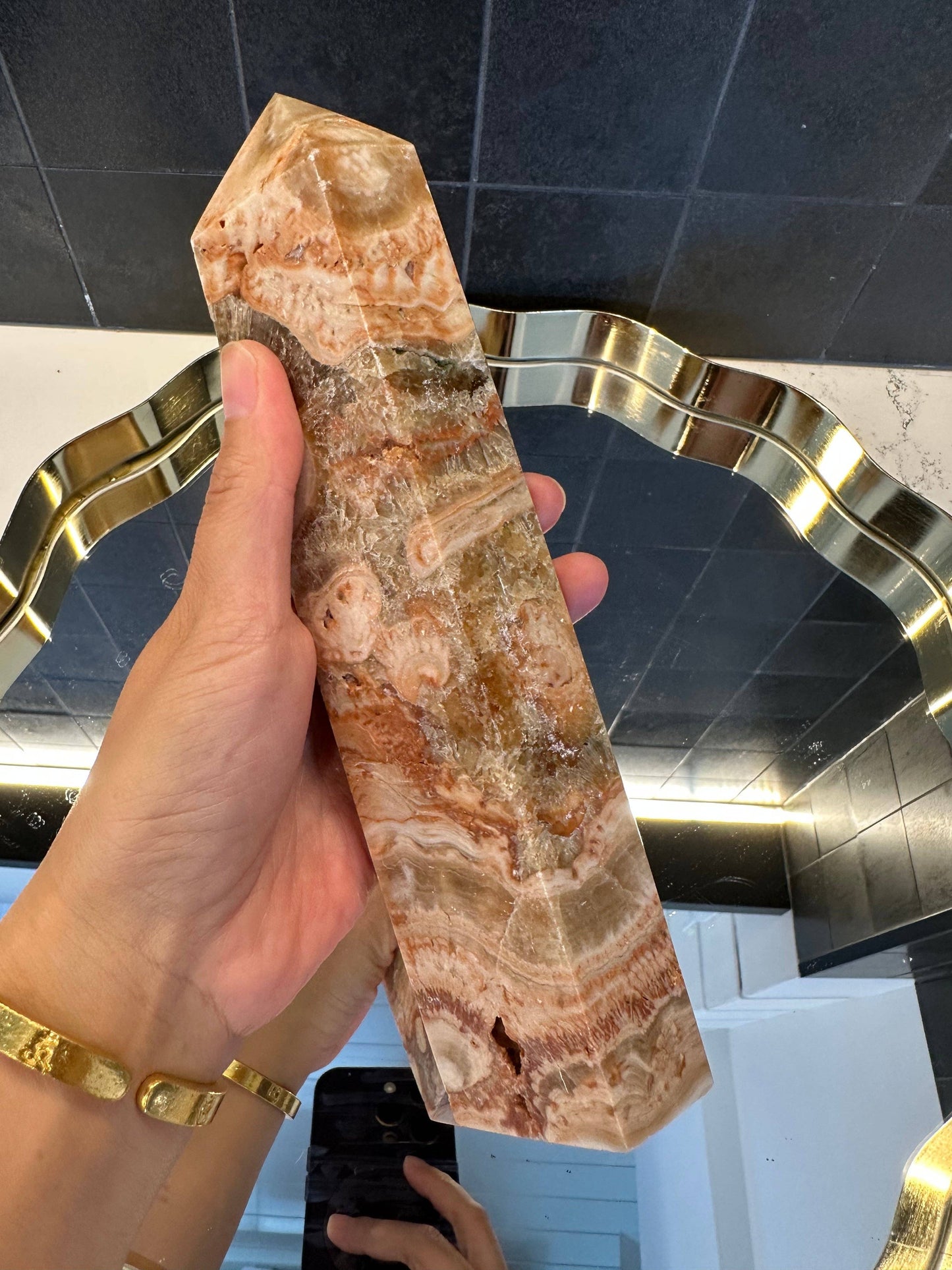 Crystals Large Cherry Blossom Flower Agate Tower Point 1045g Australia