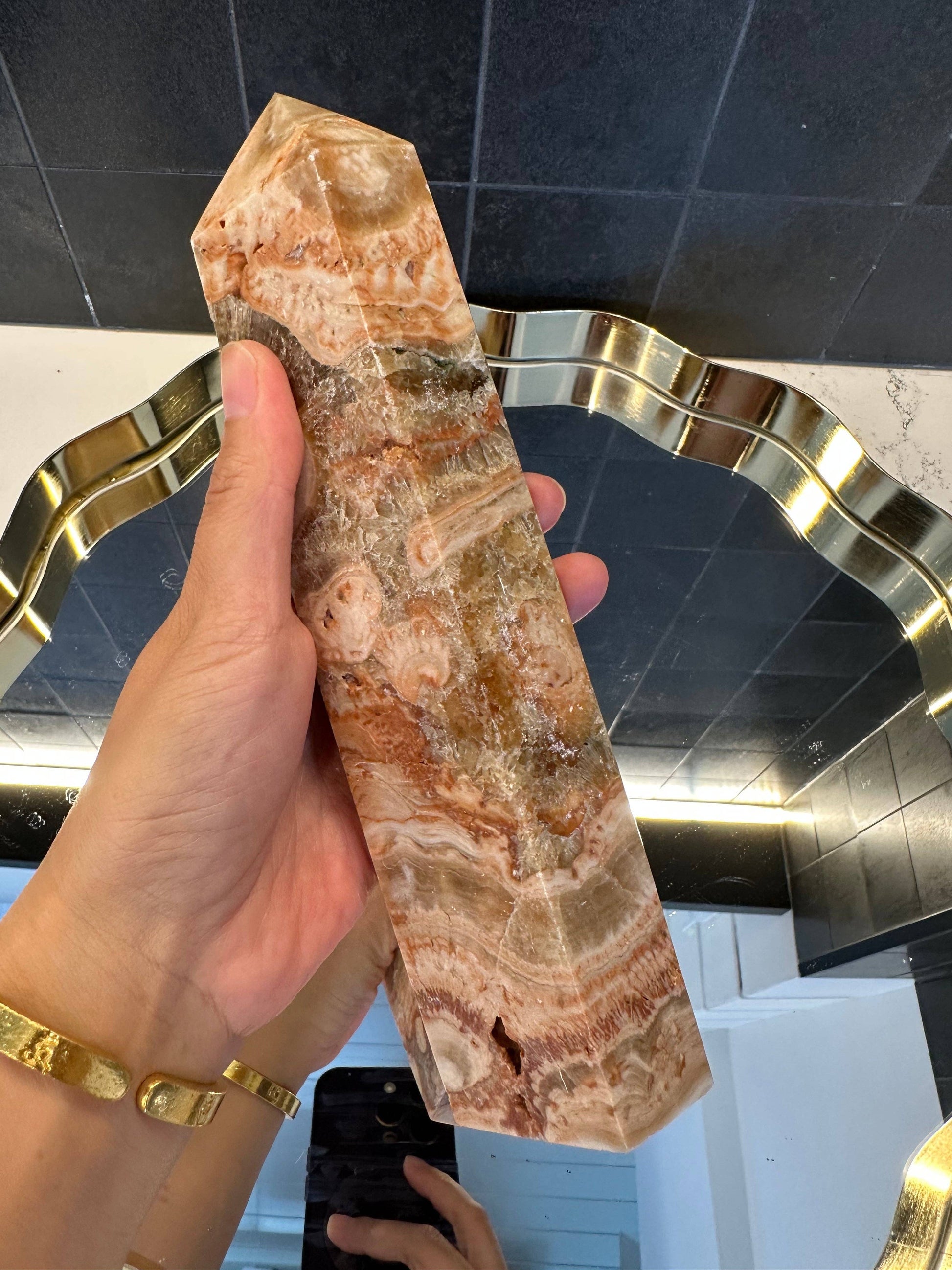 Crystals Large Cherry Blossom Flower Agate Tower Point 1045g Australia