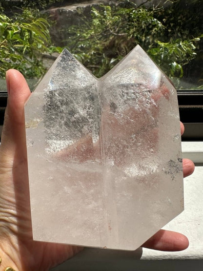 Large Clear Quartz Crystal Twin Tower Point - Crystals Australia