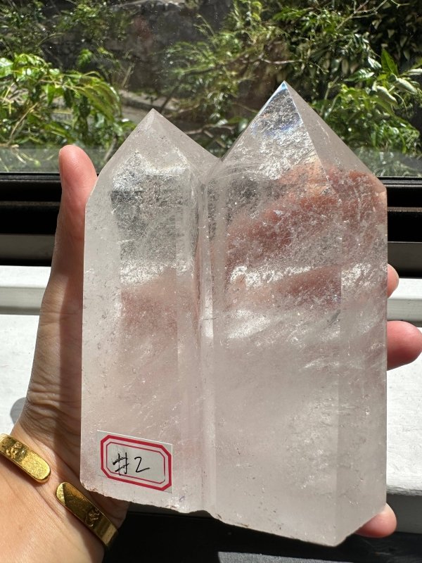 Large Clear Quartz Crystal Twin Tower Point - Crystals Australia