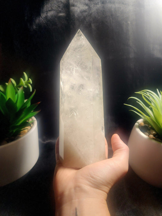 Crystals Large Clear Quartz Tower Point 1150g 20cm Australia