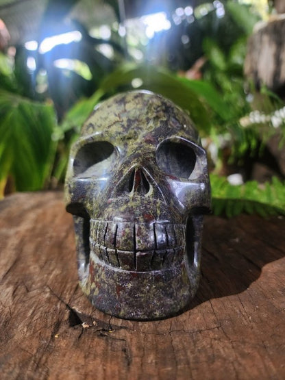 Large Dragon Blood Jasper Crystal Carved Skull 1.2kg - Carving Australia