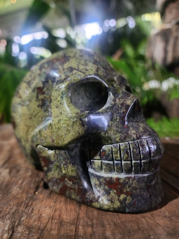 Large Dragon Blood Jasper Crystal Carved Skull 1.2kg - Carving Australia