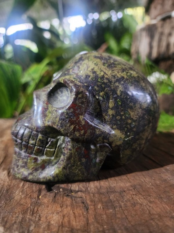Large Dragon Blood Jasper Crystal Carved Skull 1.2kg - Carving Australia