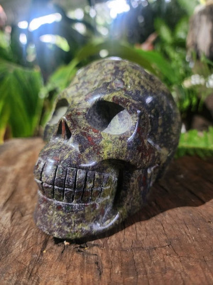 Large Dragon Blood Jasper Crystal Carved Skull 1.2kg - Carving Australia