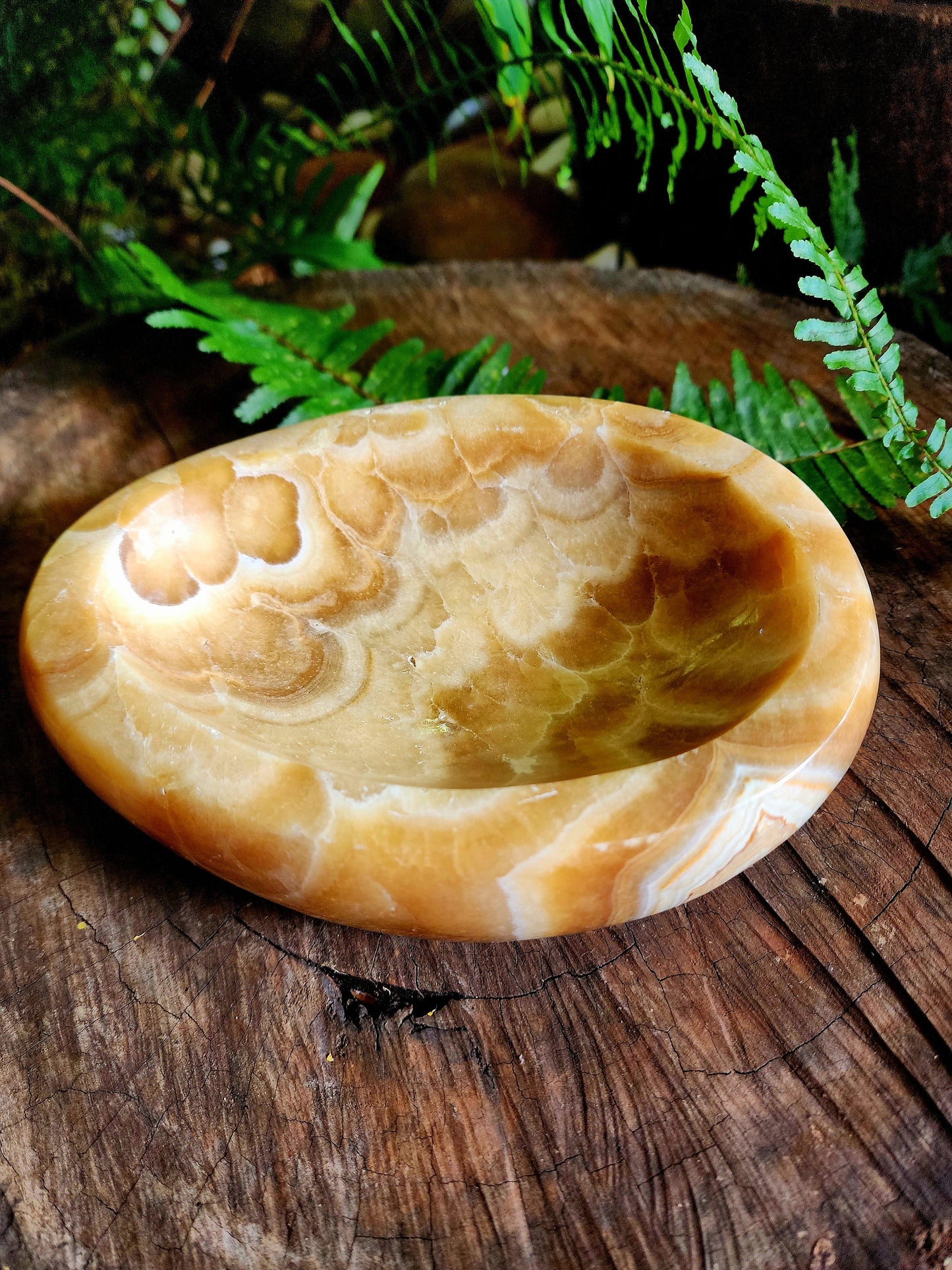 Carving Large Orange Calcite Plate Bowl 1170g Australia