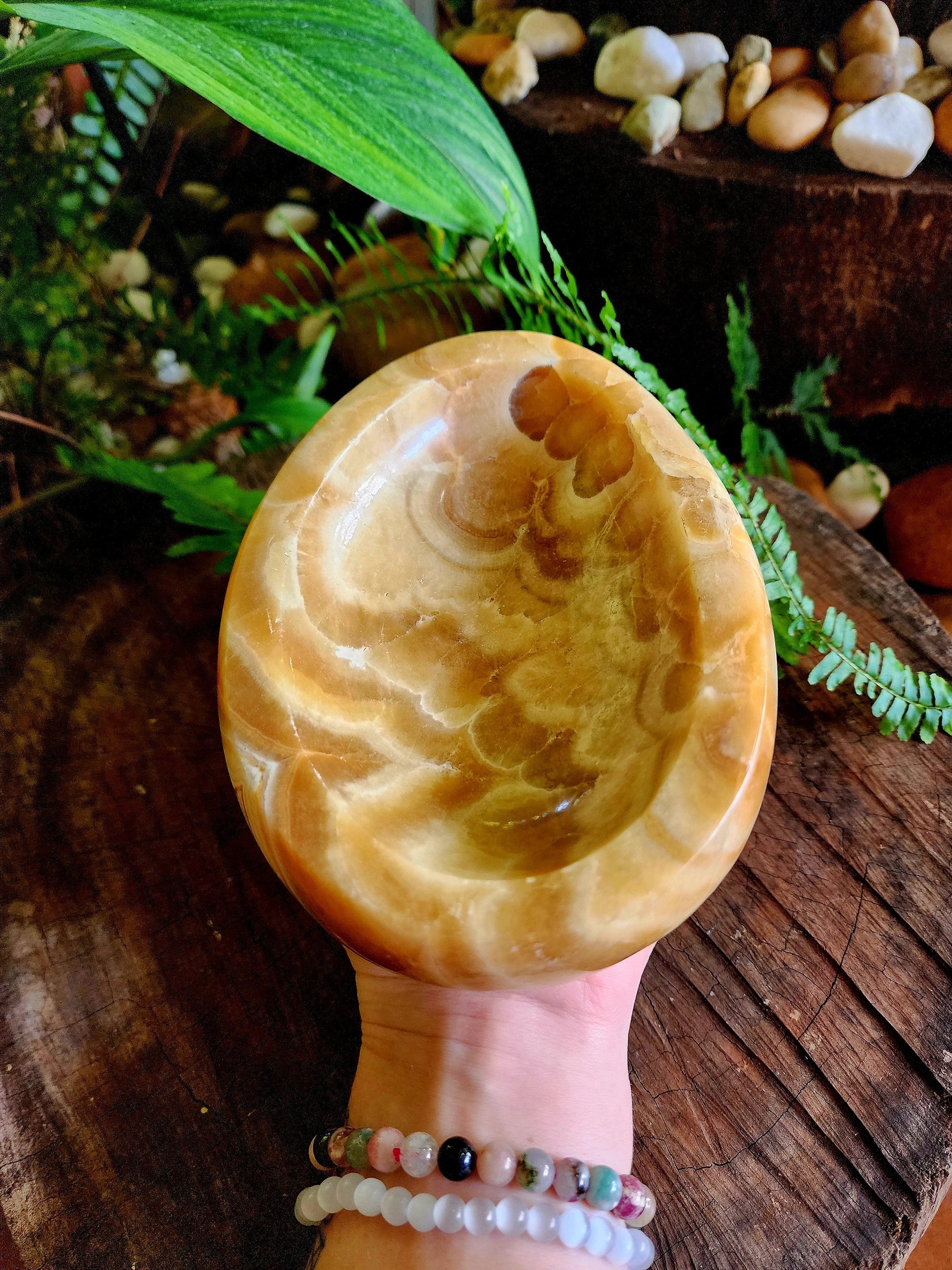 Carving Large Orange Calcite Plate Bowl 1170g Australia