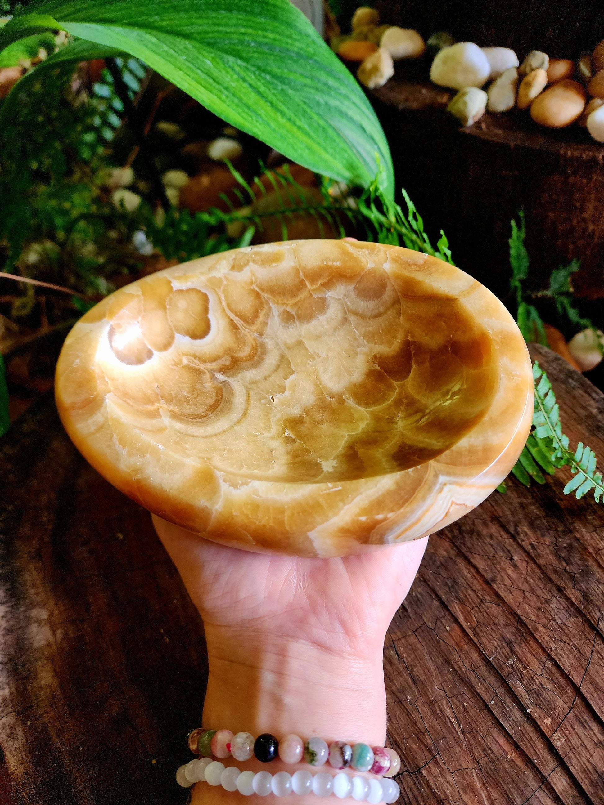 Carving Large Orange Calcite Plate Bowl 1170g Australia