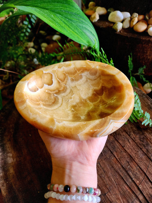 Carving Large Orange Calcite Plate Bowl 1170g Australia