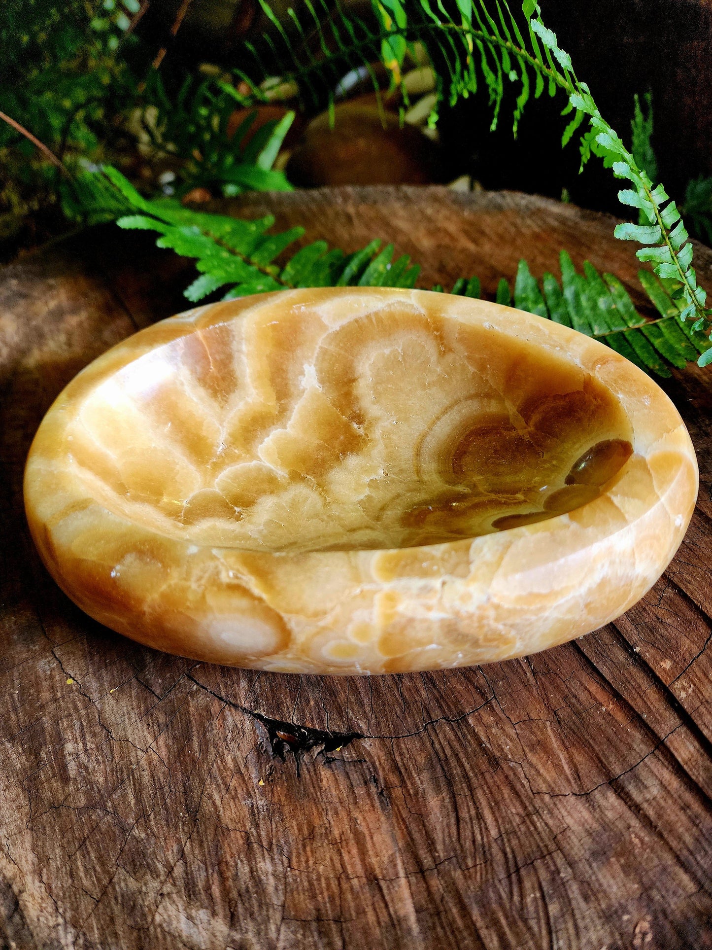 Carving Large Orange Calcite Plate/Bowl