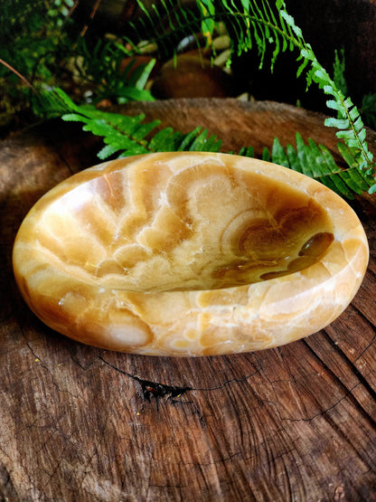 Carving Large Orange Calcite Plate/Bowl