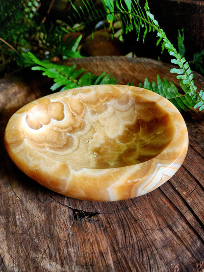 Carving Large Orange Calcite Plate/Bowl