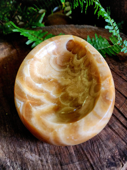 Carving Large Orange Calcite Plate/Bowl