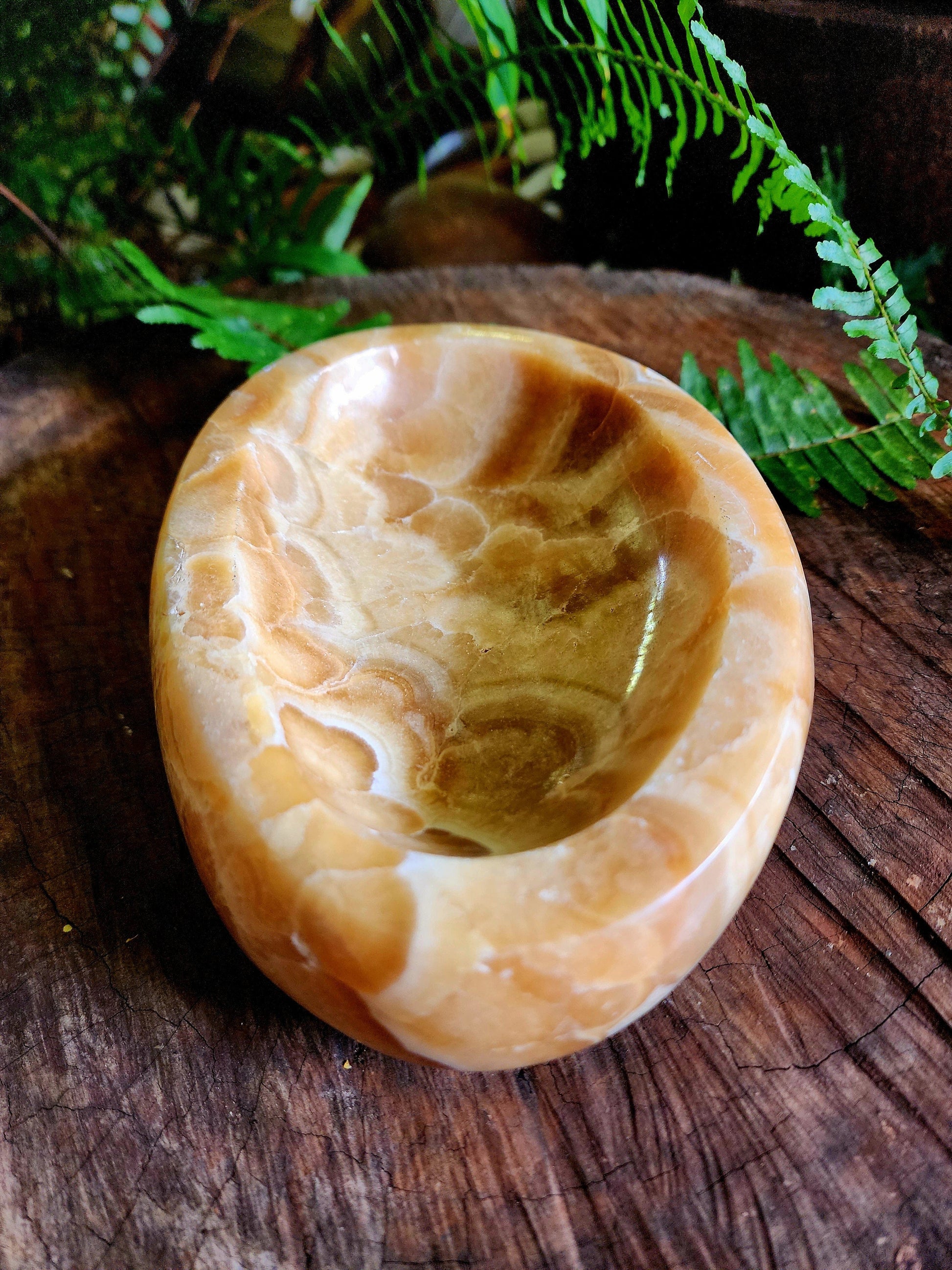 Carving Large Orange Calcite Plate/Bowl