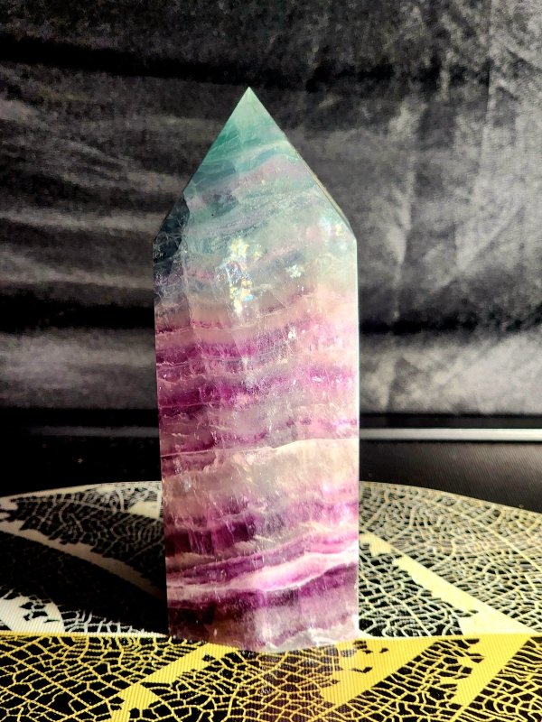 Large Rainbow Fluorite Crystal Tower Point 1127g - Crystals Australia
