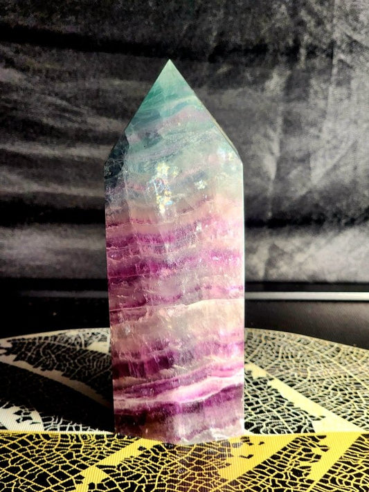 Large Rainbow Fluorite Crystal Tower Point 1127g - Crystals Australia