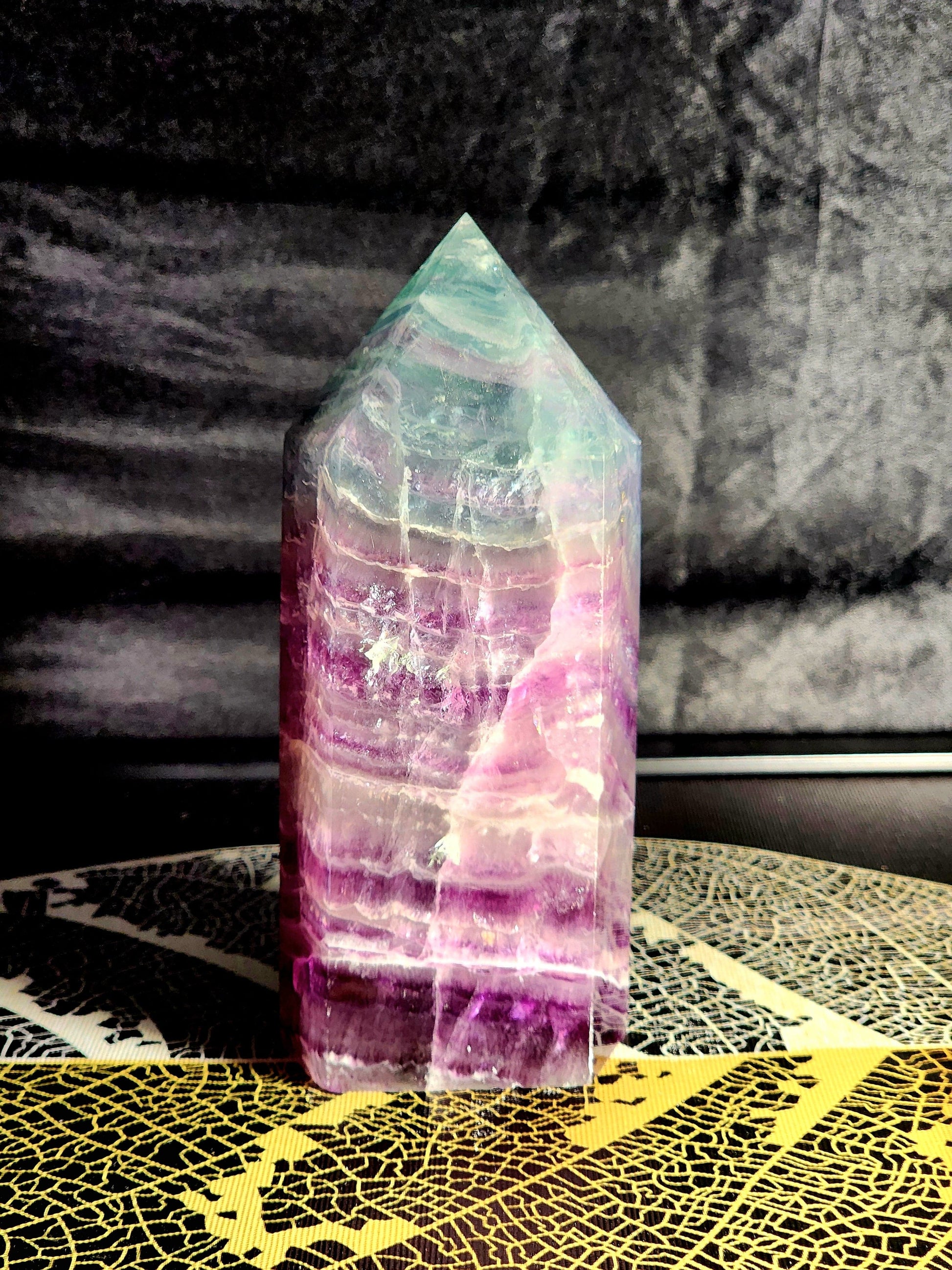 Crystals Large Rainbow Fluorite Crystal Tower Point 1127g