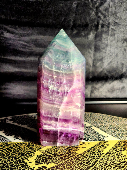 Crystals Large Rainbow Fluorite Crystal Tower Point 1127g