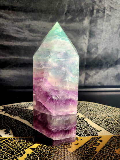 Crystals Large Rainbow Fluorite Crystal Tower Point 1127g