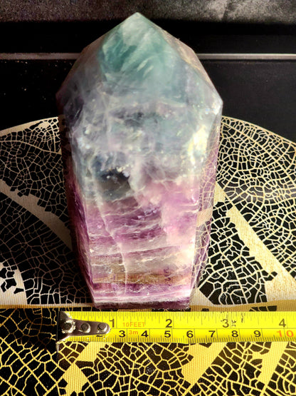 Crystals Large Rainbow Fluorite Crystal Tower Point 1127g