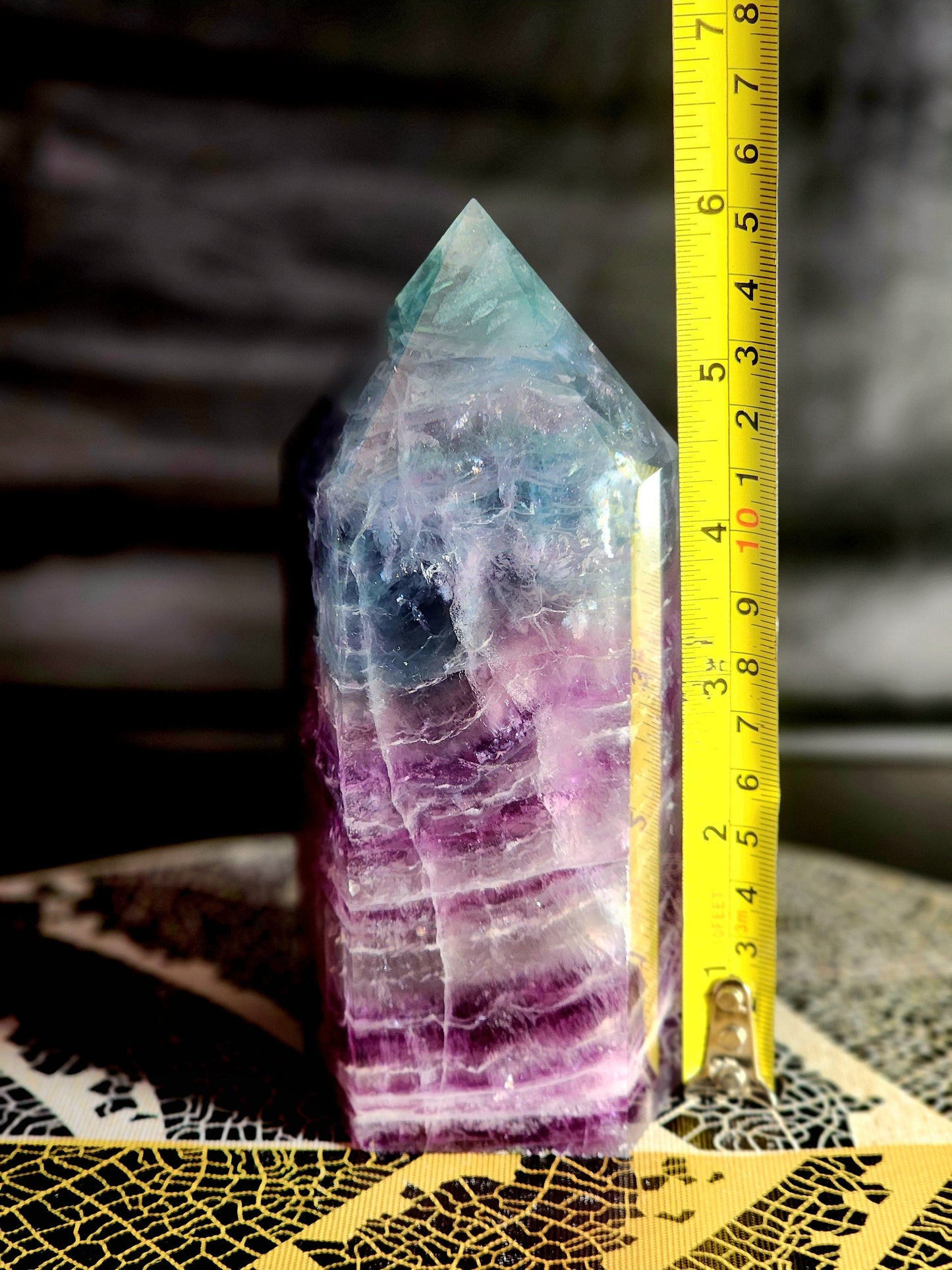 Crystals Large Rainbow Fluorite Crystal Tower Point 1127g