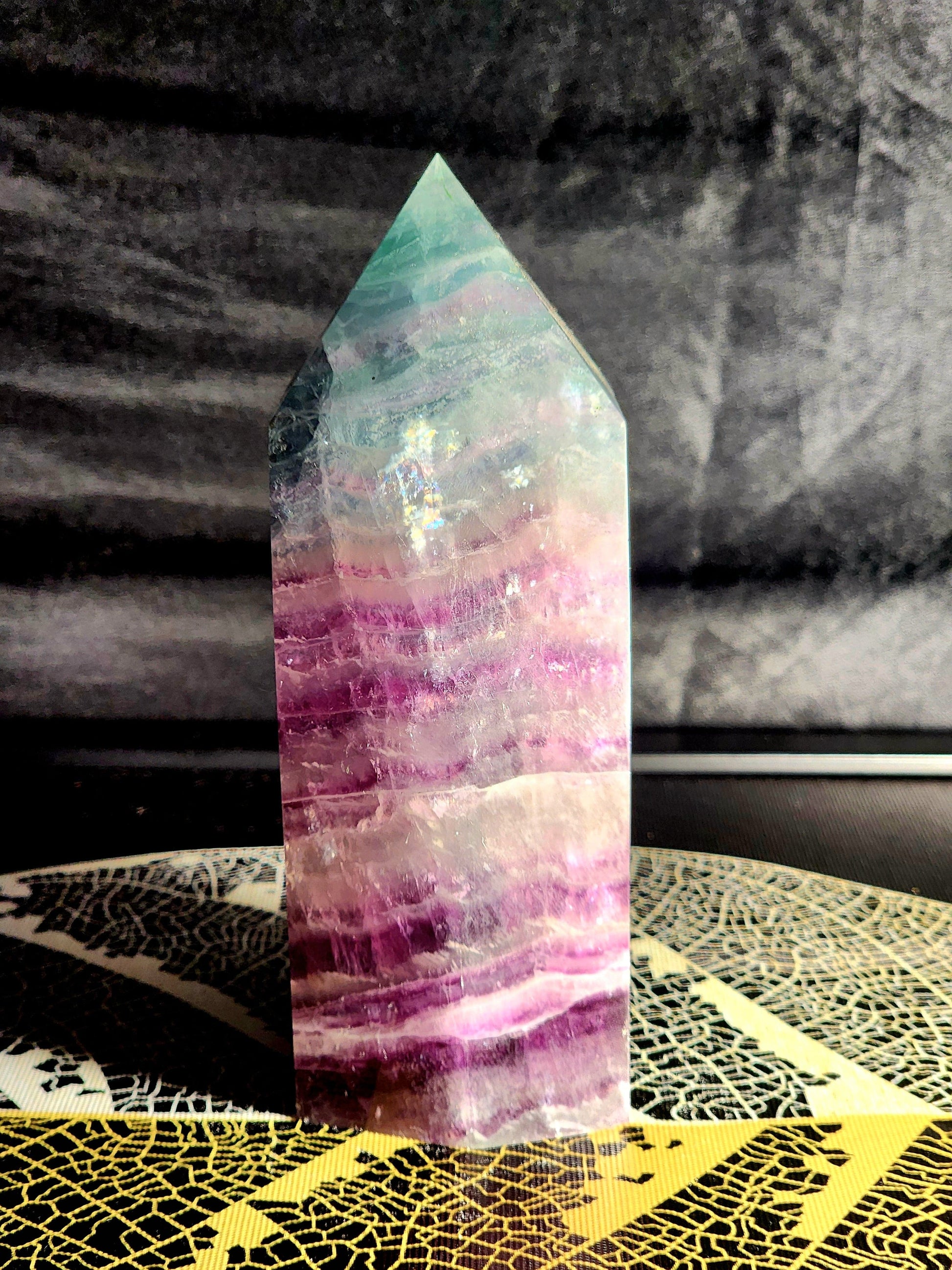 Crystals Large Rainbow Fluorite Crystal Tower Point 1127g