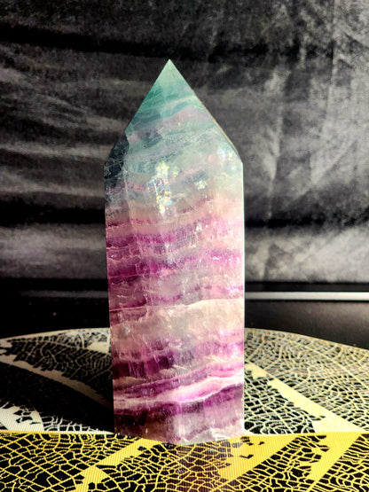 Crystals Large Rainbow Fluorite Crystal Tower Point 1127g