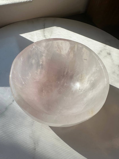 Large Rose Quartz Carved Bowl 12.5cm - Crystals Australia