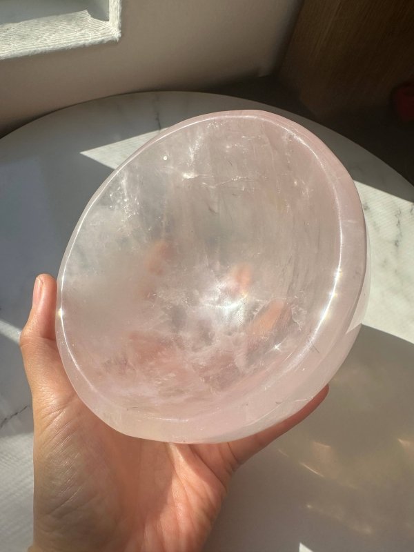 Large Rose Quartz Carved Bowl 12.5cm - Crystals Australia