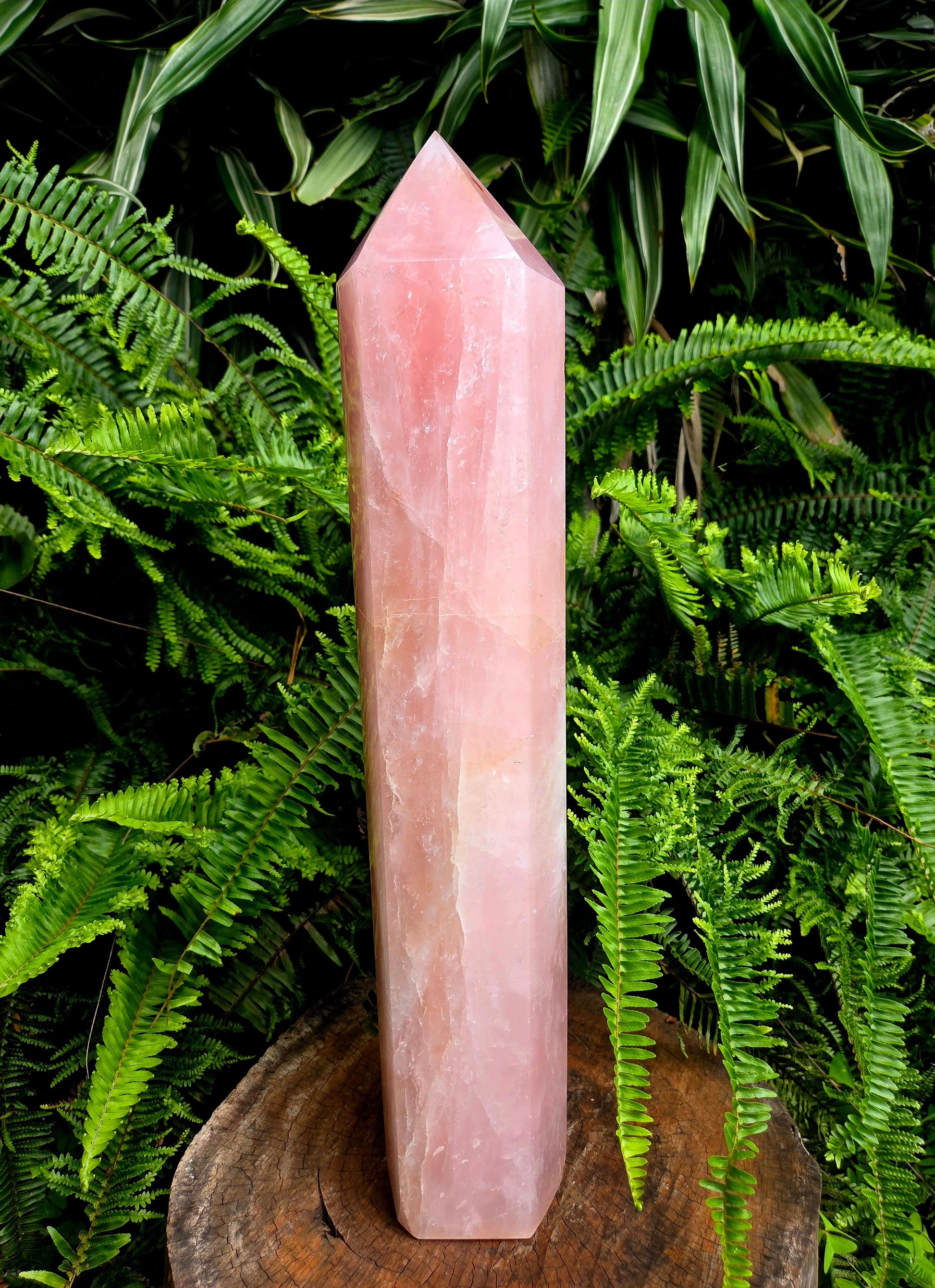 Crystals Large Rose Quartz Crystal Tower Point 48cm