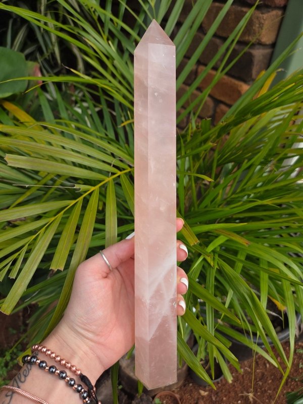 Large Rose Quartz Tower Point Generator 30cm - Crystals Australia