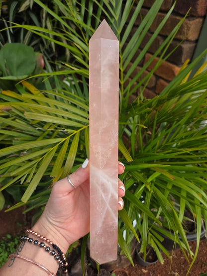 Large Rose Quartz Tower Point Generator 30cm - Crystals Australia