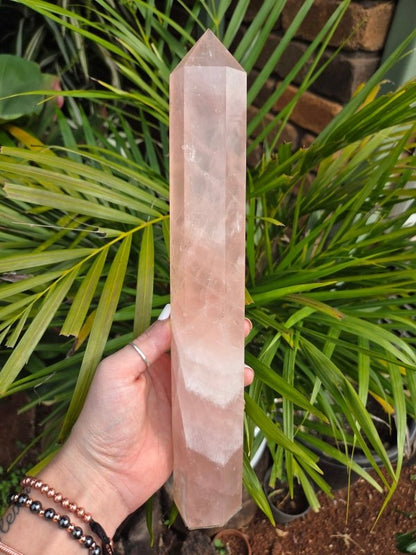 Large Rose Quartz Tower Point Generator 30cm - Crystals Australia