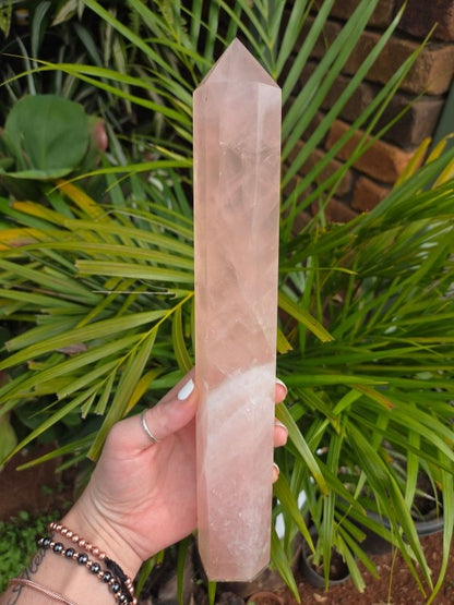 Large Rose Quartz Tower Point Generator 30cm - Crystals Australia