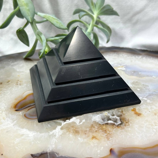 Large Shungite Pyramid 10cm - Sakara - EMF Protection - Crystals Australia
