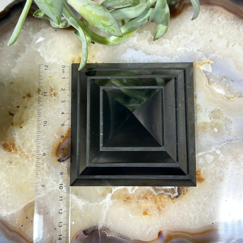 Large Shungite Pyramid 10cm - Sakara - EMF Protection - Crystals Australia