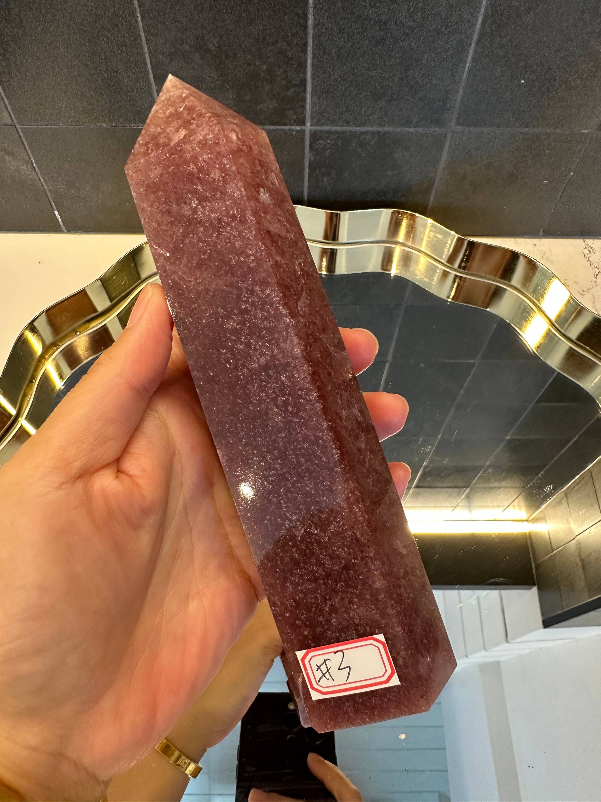 Crystals Large Strawberry Quartz Crystal Tower Point