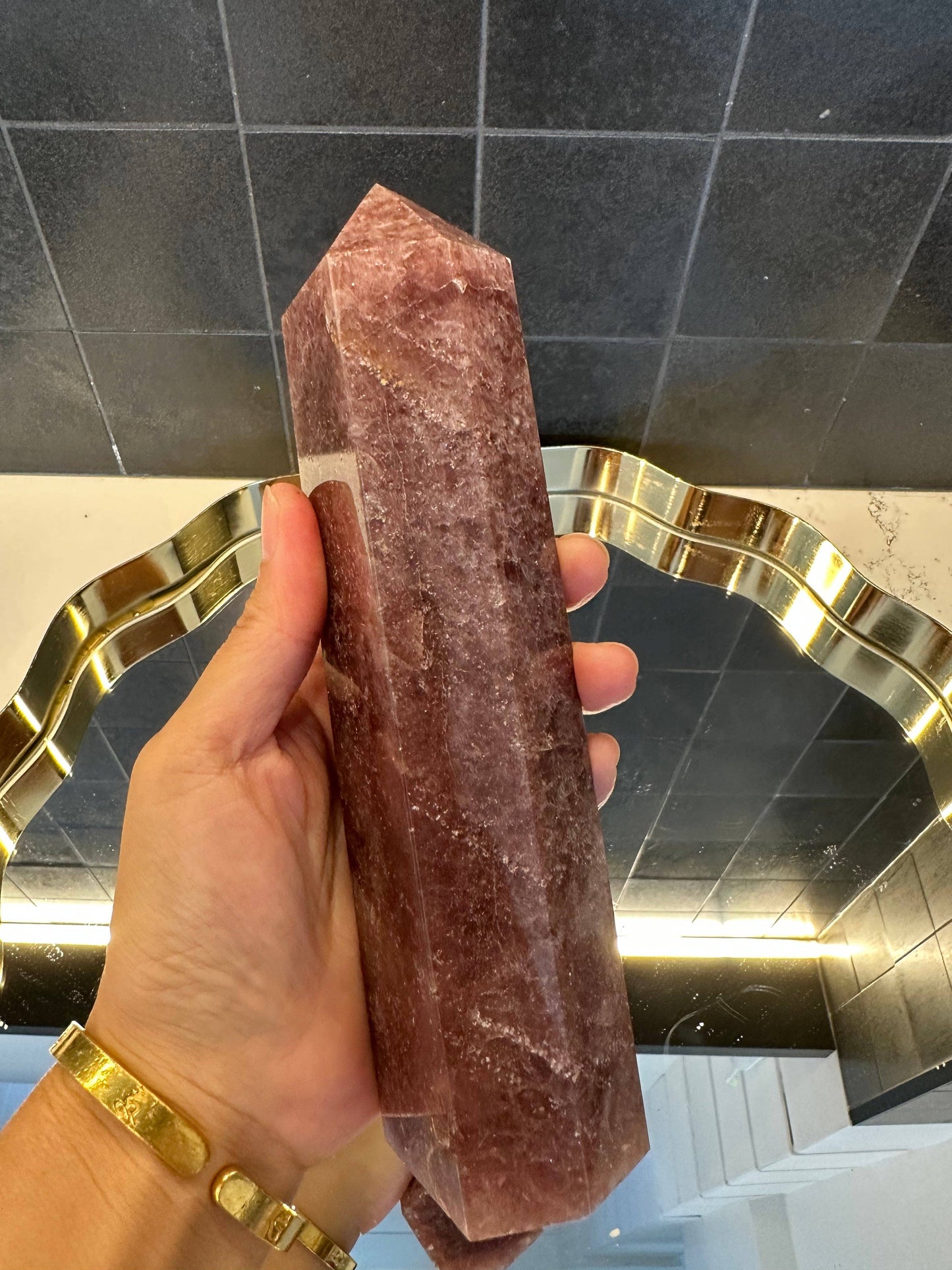 Crystals Large Strawberry Quartz Crystal Tower Point