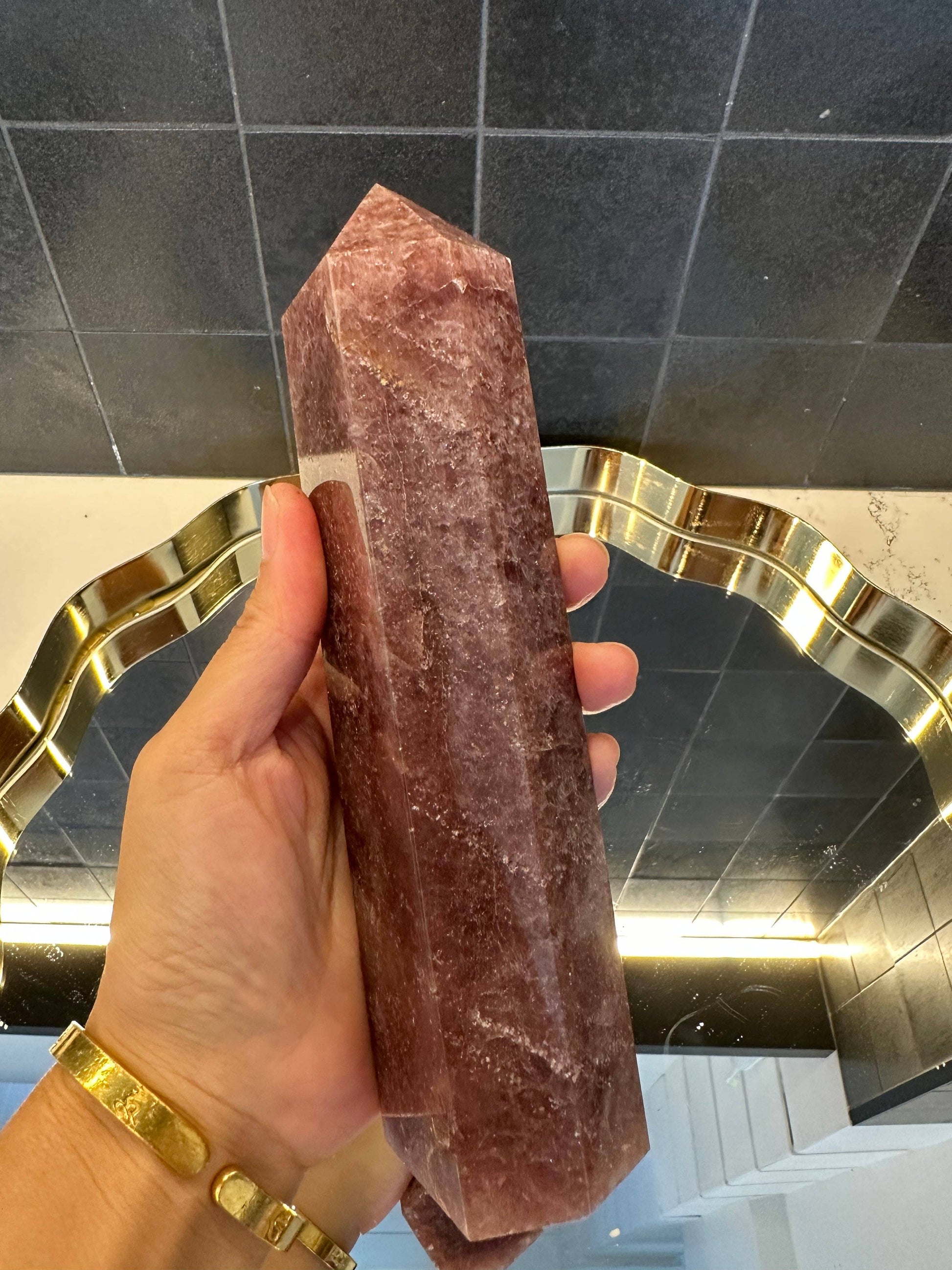 Crystals Large Strawberry Quartz Crystal Tower Point