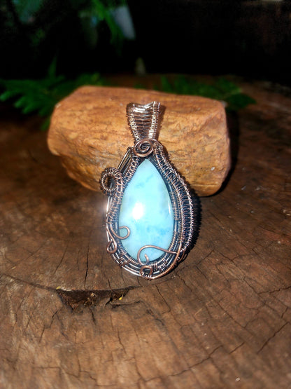 Copper Wire Wrap Crystal Larimar Copper Wire Wrap Pendant Necklace
