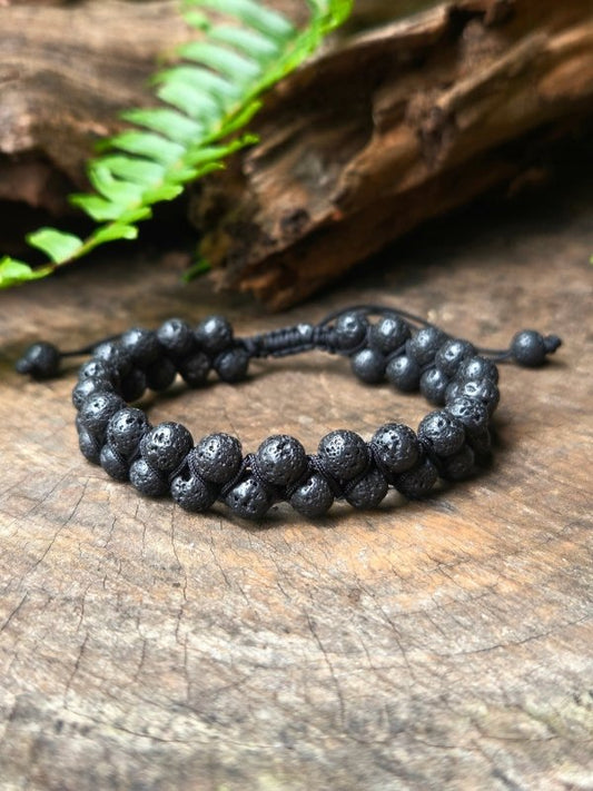 Lava Stone Bracelet – Adjustable 6mm Beaded Macrame - Jewellery Australia